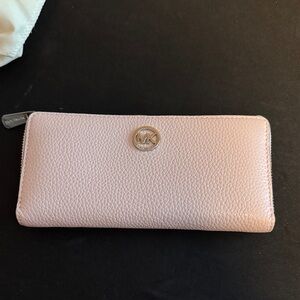 Michael Kors Blush Pink Pebbled Leather Zip Wallet